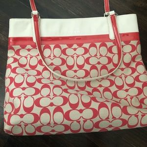 Beige and Coral Coach Purse